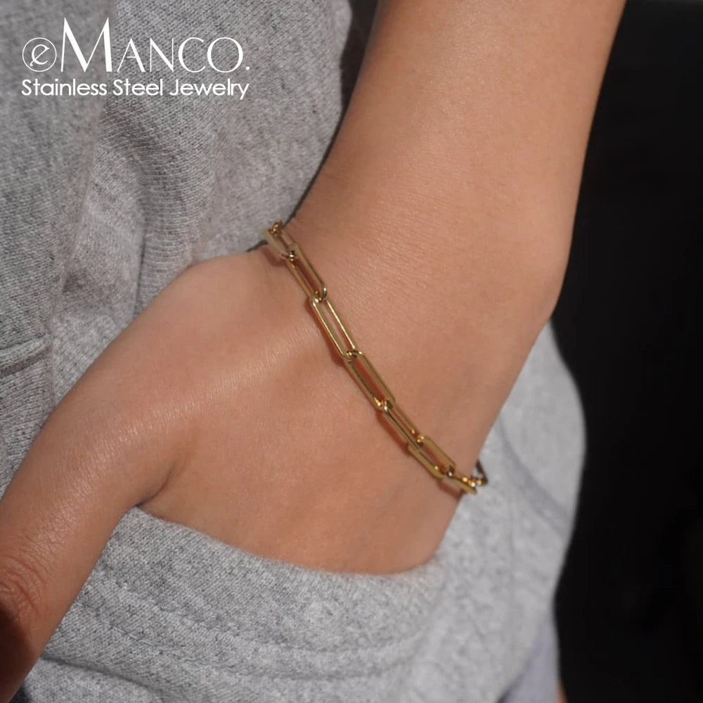 EManco Trending Best Selling Gold Plated Paperclip Link Chain Jewelry Bracelet Stainless Steel Women