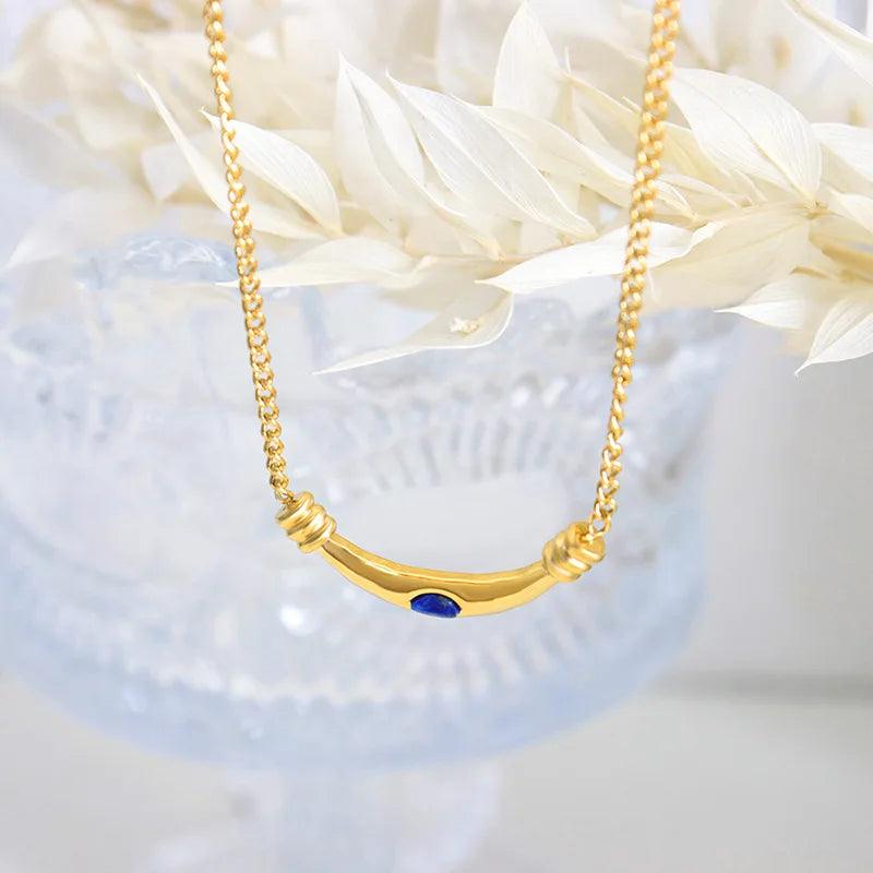 Tarnish Free 18k Gold Plated Stainless Steel Vintage Tiger Eye Lapis Lapis Black Onyx Natural Stone Necklace for Women
