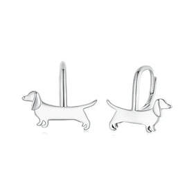 Animal Silver Jewelry Collection Cute Dachshund Ear Huggie Clips Girls 925 Sterling Silver Platinum Dog Hoop Earrings