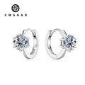 Minimalist Ladies Single Stone Six Claw 925 Sterling Silver Round Cut 6.5mm 1 Carat VVS1 Moissanite Jewelry Hoop Earrings