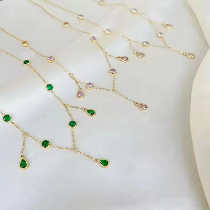 Tassel Drop Zircon Necklace Jewelry 2026 Fashion Sexy 14k Gold-plated Stainless Steel Necklace