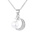 Fine 925 Sterling Silver Moon and Star Pendant Women Fashion Simple Freshwater Pearl Necklace for Gift