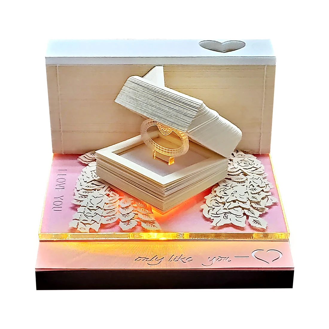 Hot Sale Valentine's Day in 2026 Pink Romantic Diamond Ring Paper Craft 3D Weekly Calendar Memo Pad Daily Office Supplies