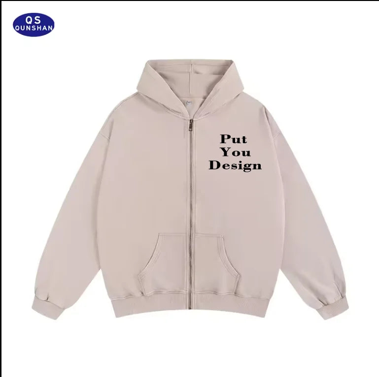 HOT Sale Custom logo Heavy Weight 350gsm Vintage Zip up Hoodie Mens Acid Wash Distressed Hoodie Puff Print Hoodies and Jacket.