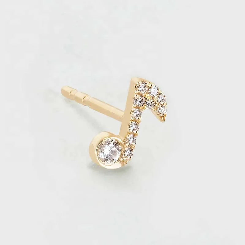LOZRUNVE 925 Sterling Silver Jewelry Fashion Small Music Note Stud Earring Gold Plated