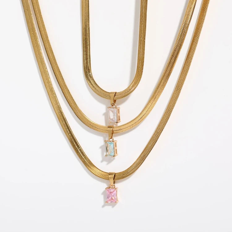 G338 Stainless Steel Statement Jewelry Flat Snake Chain Choker Collar Dainty Bling Rhinestone Crystal Necklace for Women