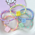 Pastel Two Colors Braided Elastic Hair Bands with Bear Label for Women Hair Scrunchies Kids Thick Hair Ties Ponytail Holders