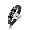 Custom Engravable Men's PU Leather Bracelet Lightweight Alloy Clasp Twist Design Wristband Wholesale Punk Jewelry for Gifts