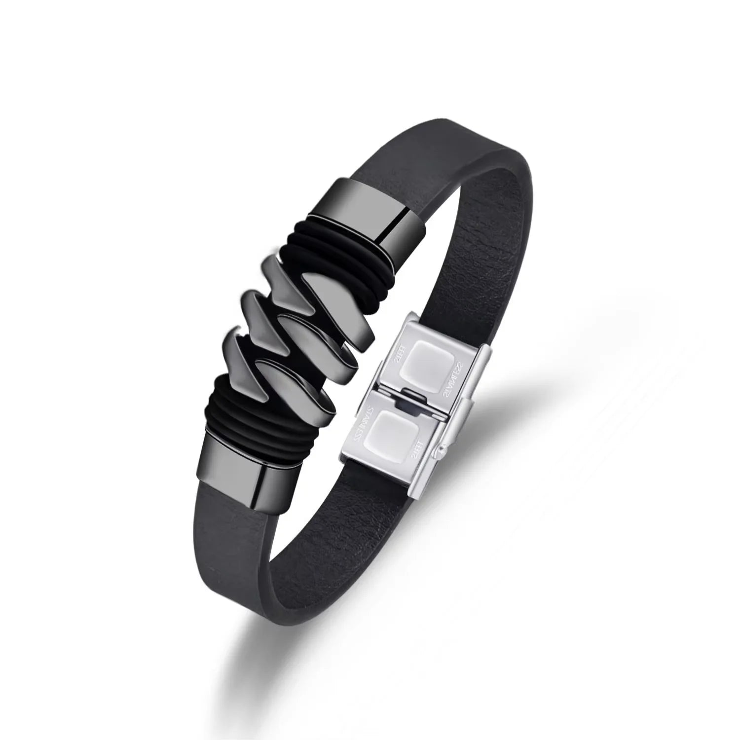 Custom Engravable Men's PU Leather Bracelet Lightweight Alloy Clasp Twist Design Wristband Wholesale Punk Jewelry for Gifts