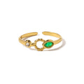 Popular Stainless Steel Hollow Rings Adjustable Green Zircon Charm Rings for Women