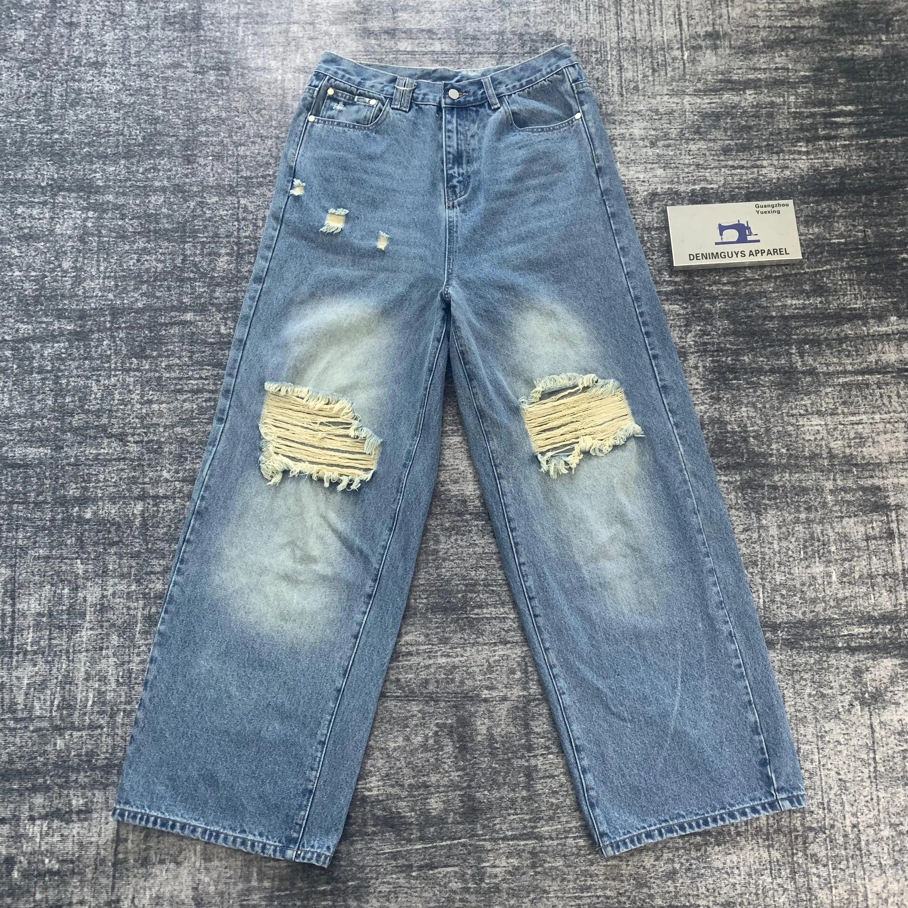 DENIMGUYS Custom Acid Wash Vintage Men's Distressing  Baggy Denim Pants Jeans Wide Leg Loose Jeans for Men
