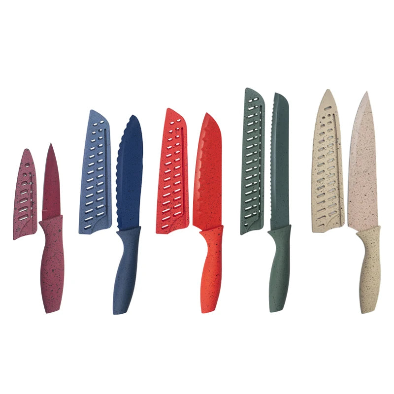Hot Sale 10pcs Coated Stainless Steel Kitchen Knife Set Colorful Nonstick Coating Kitchen Knife Set