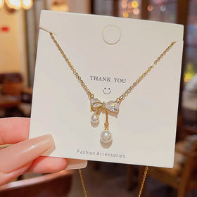 Wholesale Minimalist 2024 New Trend Fine Jewelry 18K Gold Plated Sparkle Bow Necklace Stainless Steel Waterproof for Girl