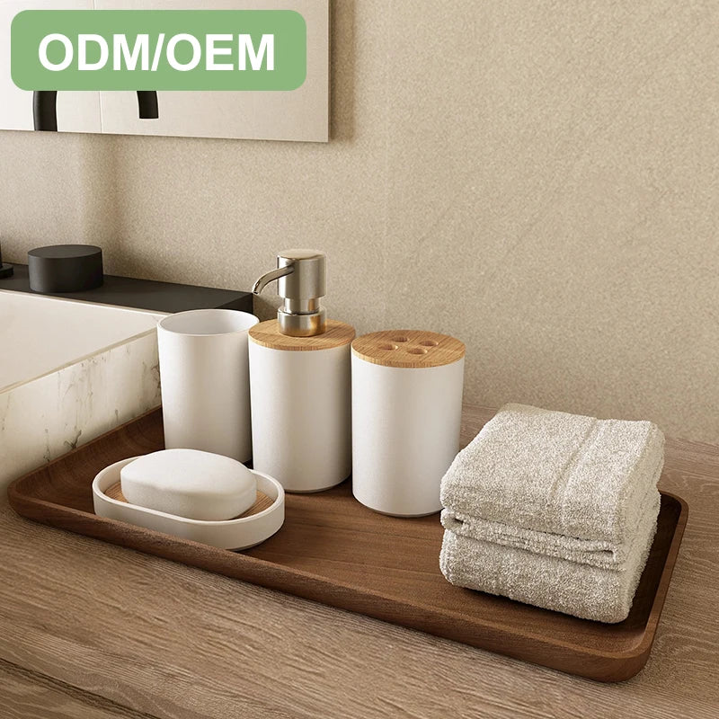 Bamboo 6-Piece Bathroom Accessory Set for Home Washing
