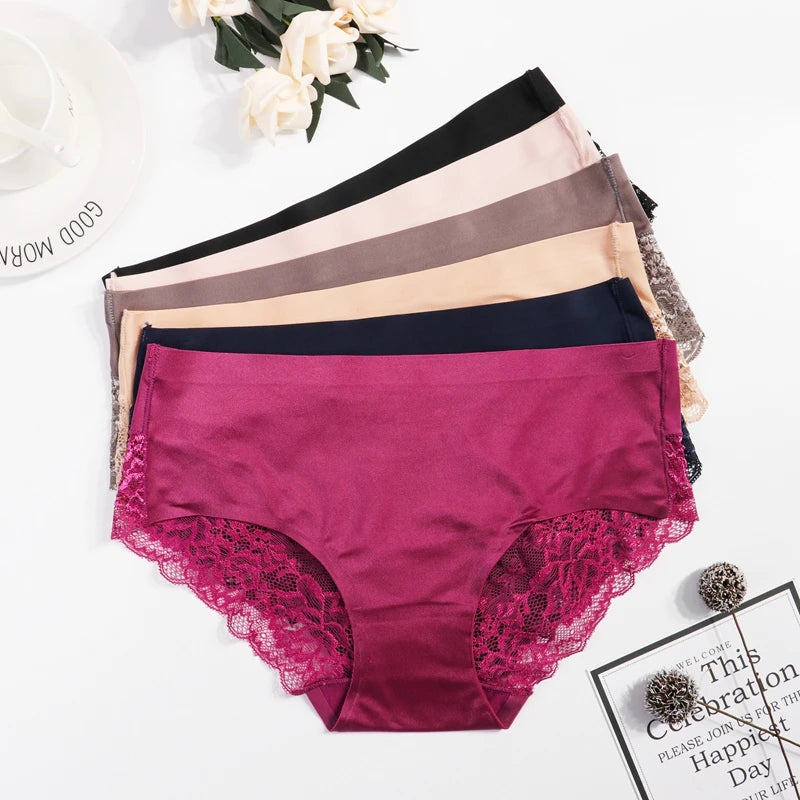 Ladies Sexy Satin Ice Silk Underwear Women Sexy Briefs Seamless Lace Panties New Hot Sale and Popular Women Underwear.