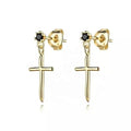 LOZRUNVE Simple Design Jewelry 14k Gold Plated Big Cross Drop Earring Silver 925