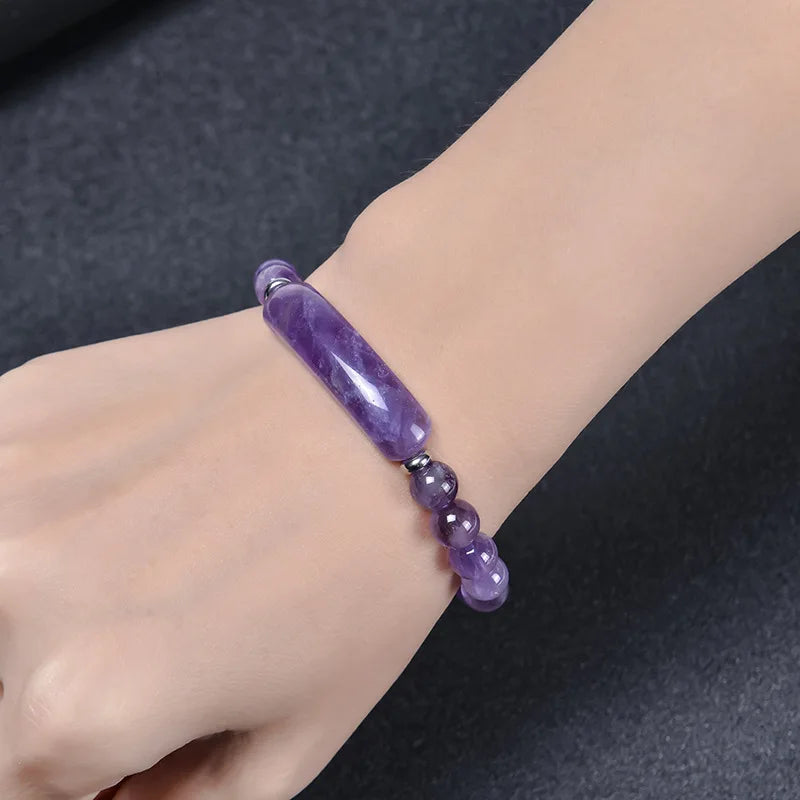 Charming Natural Amethyst Rose Clear Quartz Black Agate Ready Made Anxiety Relief Crystal Stone Beads Bracelets Handmade Jewelry