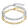 Wholesale Custom Unisex Jewelry 5mm 7mm Gold Plated Stainless Steel Adjustable Wristband 3:1 NK Chain Figaro Chain Bracelet