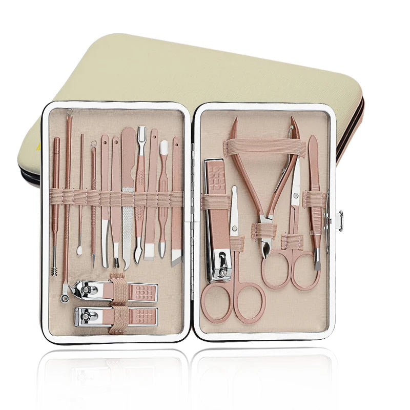 Promotion 18-Piece Stainless Steel Luxurious Manicure Set Professional Nail Clippers Kit Pedicure Care Tools Box Durable