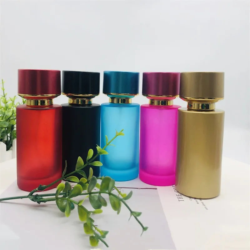 Wholesale Luxury 50ml Gold Purple pink Black Red Empty Round Shaped Glass Spray Perfume Bottle