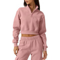Womens Half Zip Crop Sweatshirt High Neck Long Sleeve Pullover Cropped Top