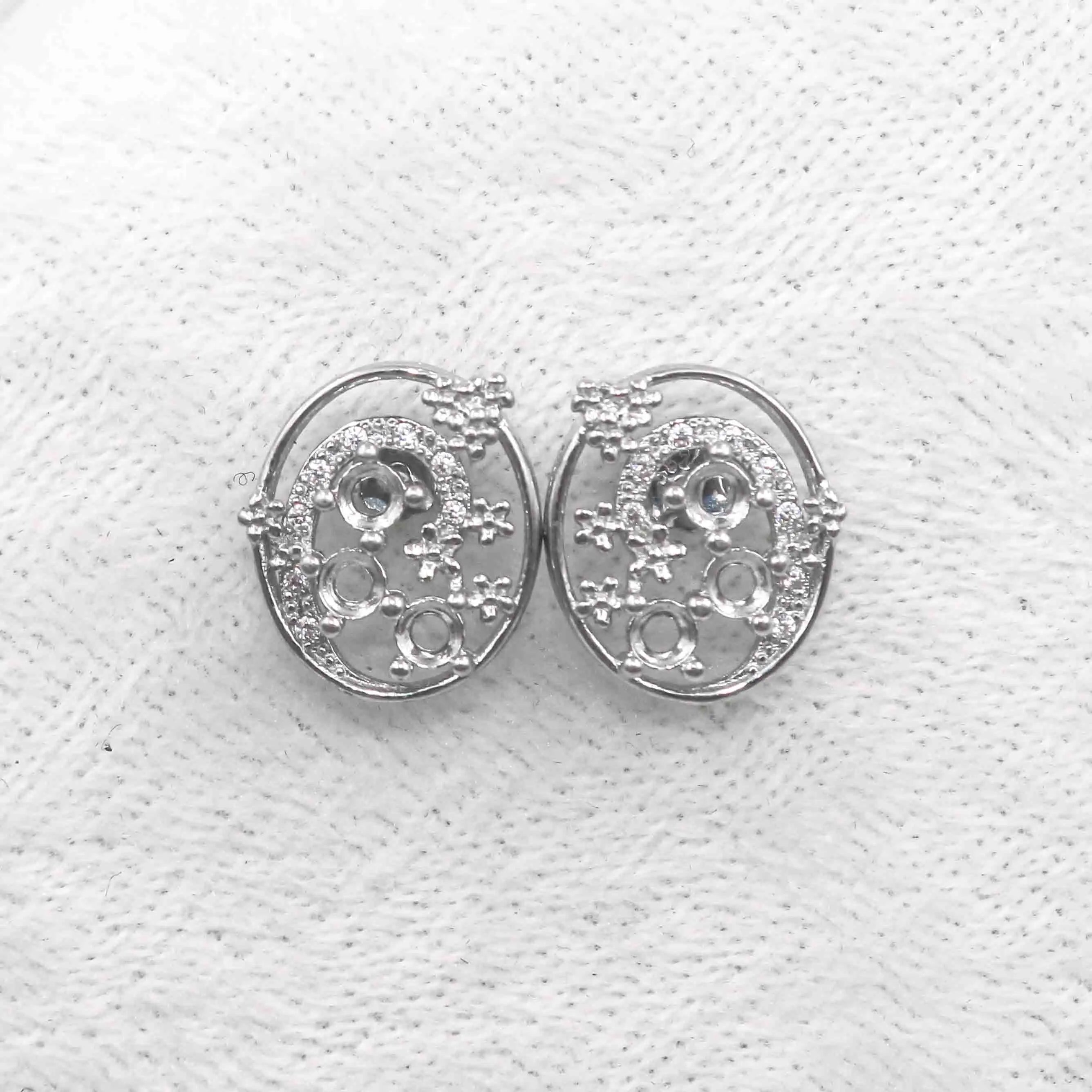 Sterling Silver 3*3mm Semi Mount Stud Earrings Empty Support Blank Claws Setting S925 Mountain Base Without Stone for DIY Inlay