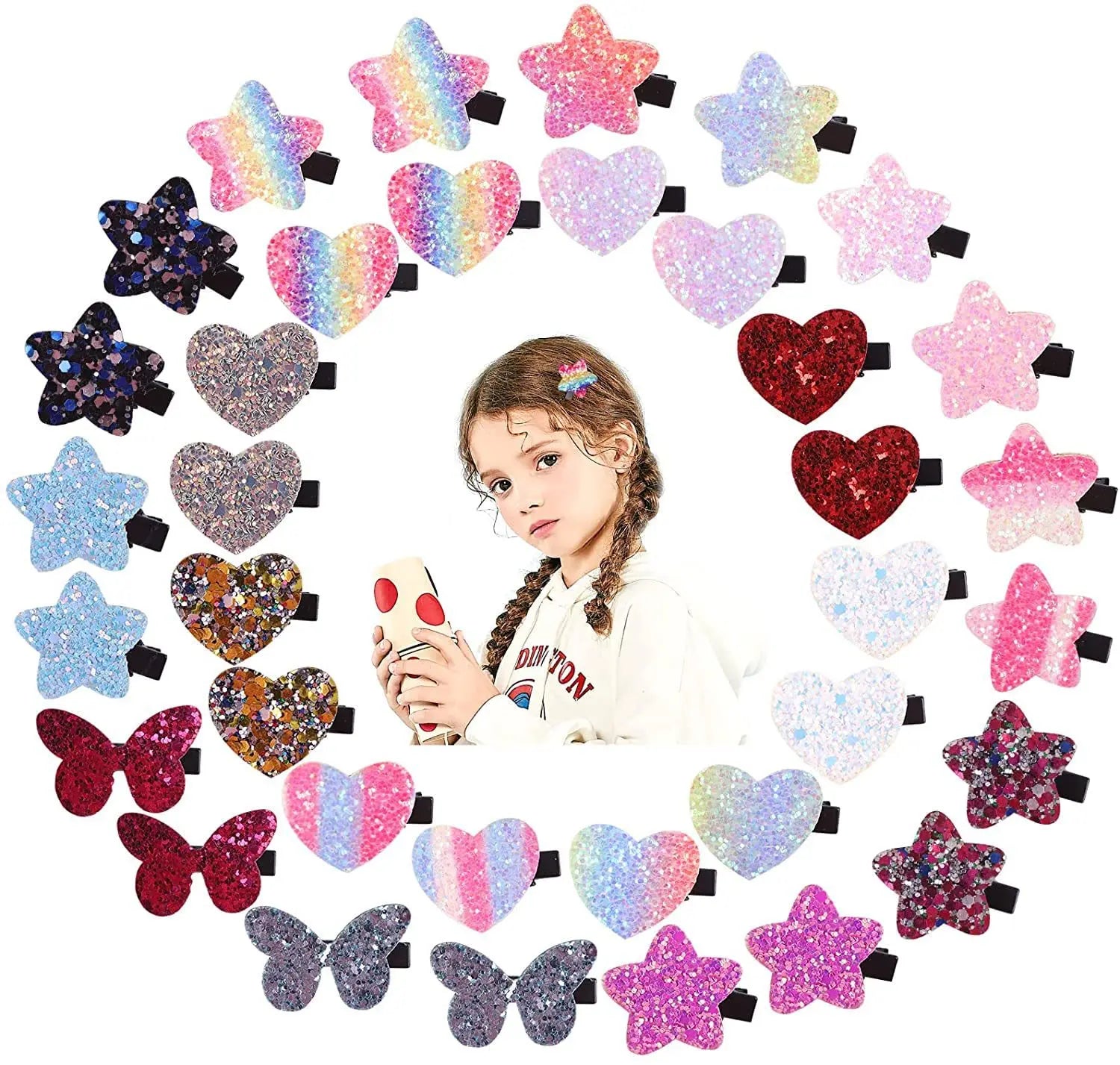 Wholesale Bulk Bows Sequins Heart Star Cute Kids Butterfly Hair Clips for Girls Hair Ribbon Bow Hair Accessories