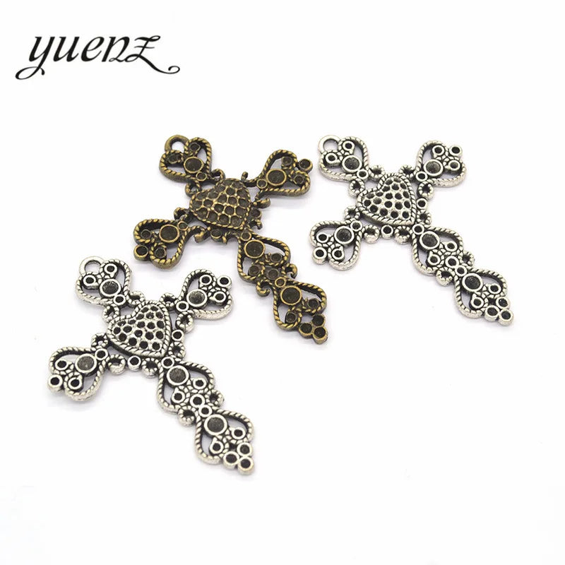 YuenZ Antique Silver Color Cross Charms Plated Pendants Jewelry Making DIY Handmade Craft 67*49mm T09