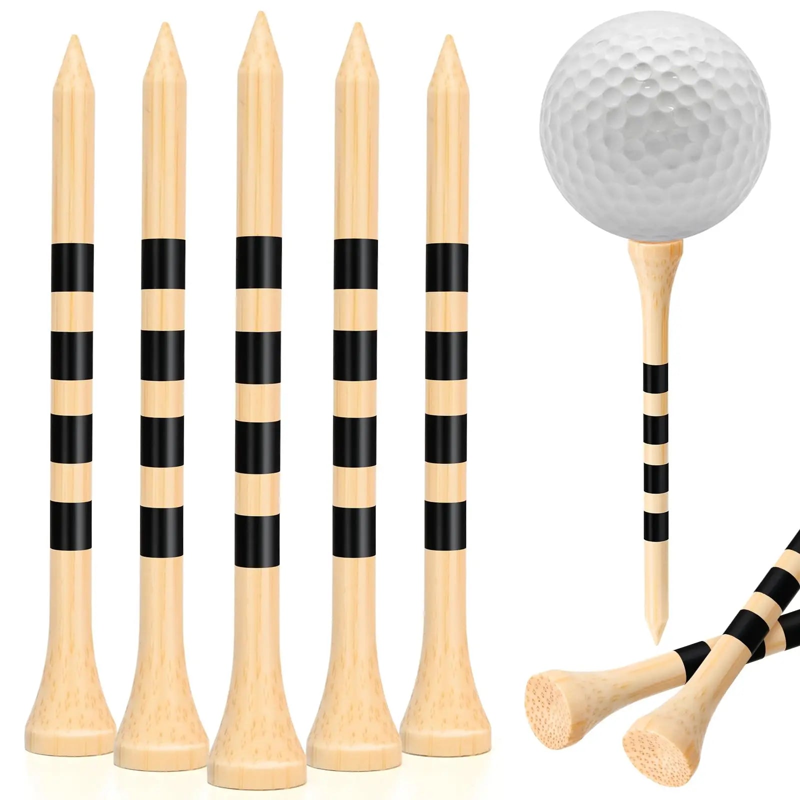 Durable Stable Bamboo Golf Tees Colorful Stripes Graduated Scales Sizes Custom Logo Available Clear Polybag Packing Factory