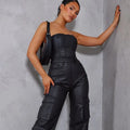 New Fashion Street Style Tube Elegant Multi Pocket Casual One Piece Baggy Cargo Jumpsuit Women