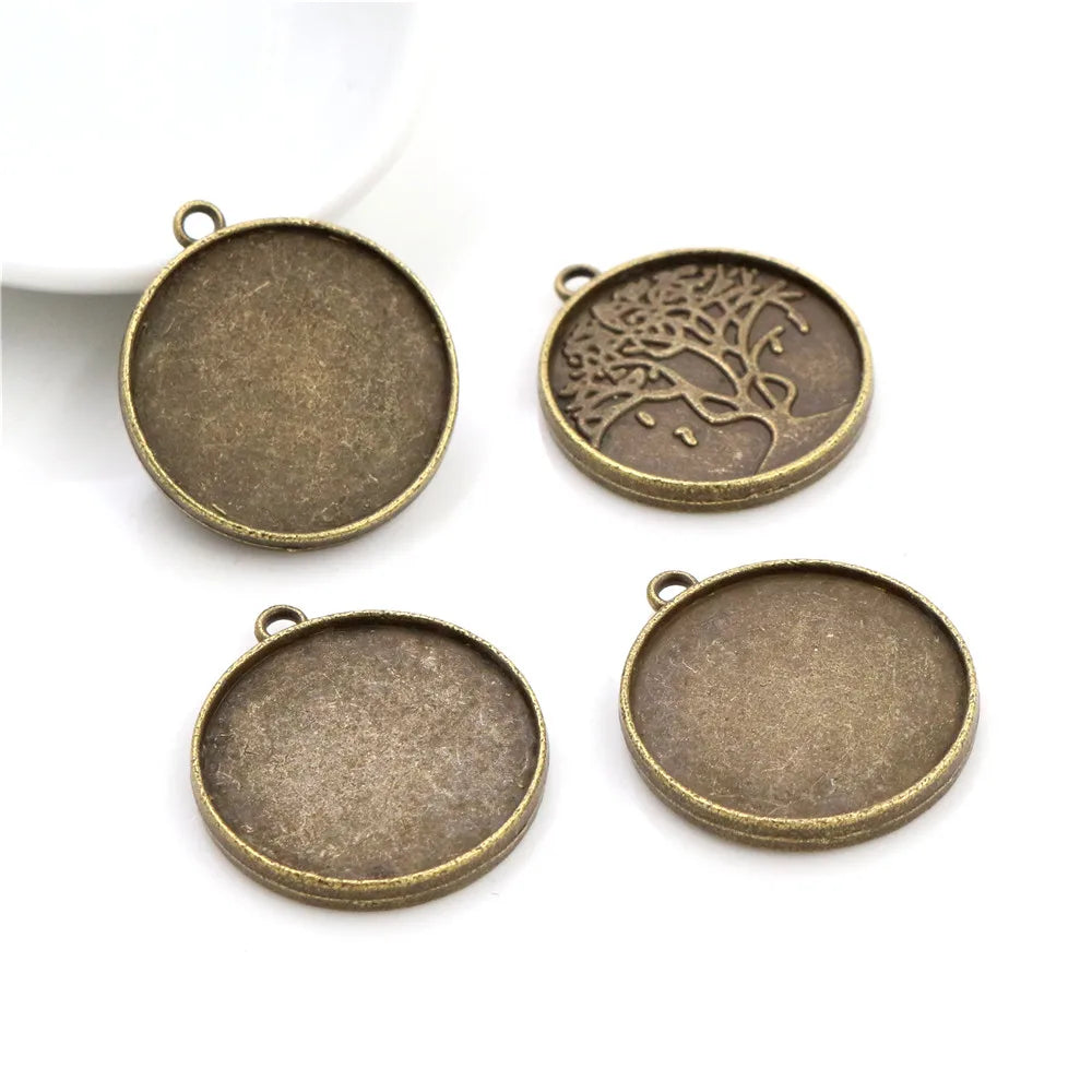 20mm Inner Size Antique Silver Plated and Bronze Tree Style Cabochon Base Setting Charms Pendant Blank Trays