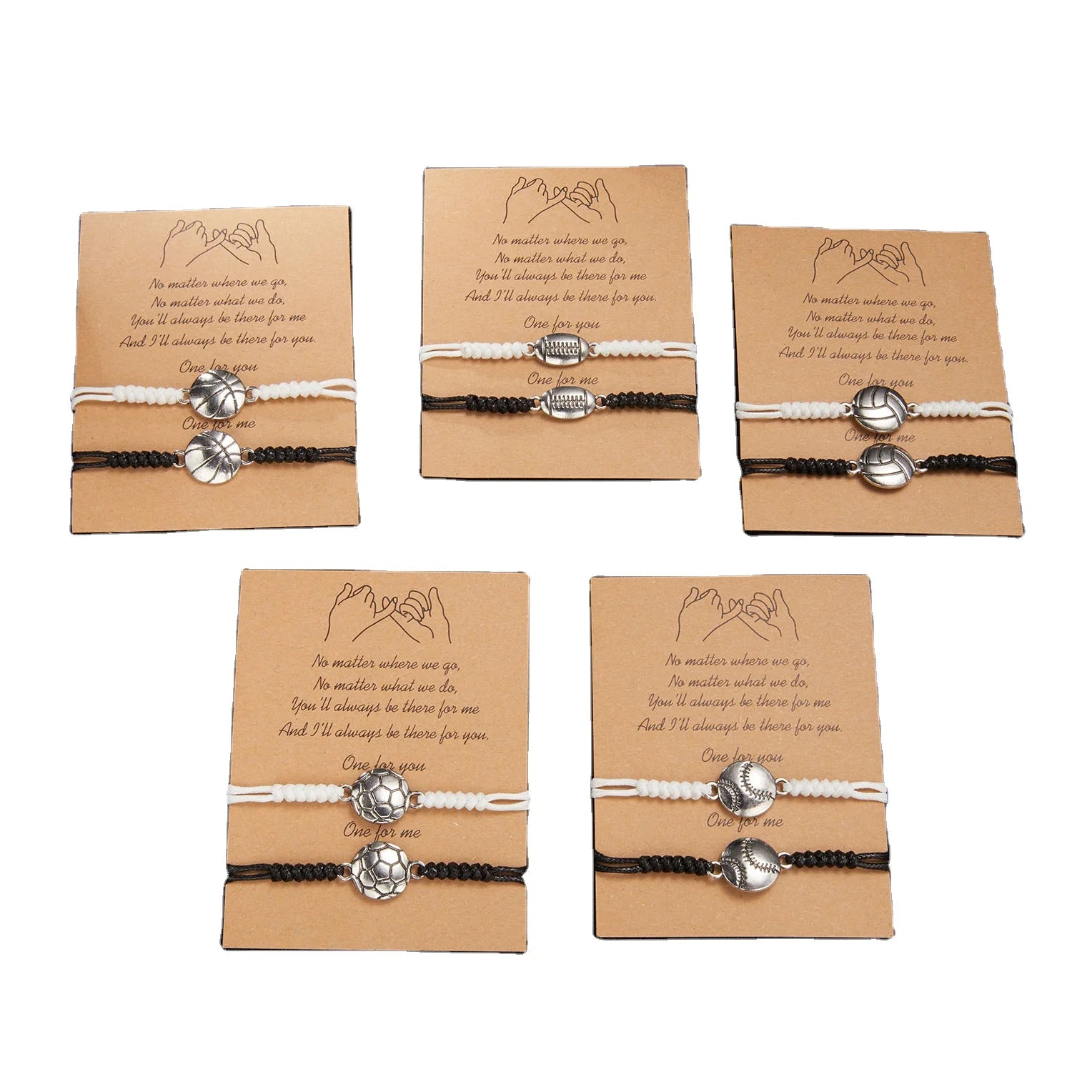 AA01058 Softball Basketball Football Volleyball Baseball Soccer Charm Men Lady Cotton Cord Bracelet for Women