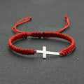 YK Hand-woven Red Rope Multicolor Stainless Steel Cross  Pendant Bracelet Adjustable Stainless Steel Bracelet