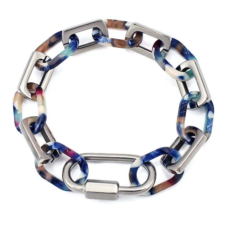 New Lock Bangle 20CM Length Bracelets for Women Fashion Punk Metal Bracelets Geometric Style Chain Link