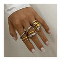 ERESI Vintage Two-tones Ring 18K PVD Gold Stainless Steel Double Layers Bend Opening Ring Jewelry for Women