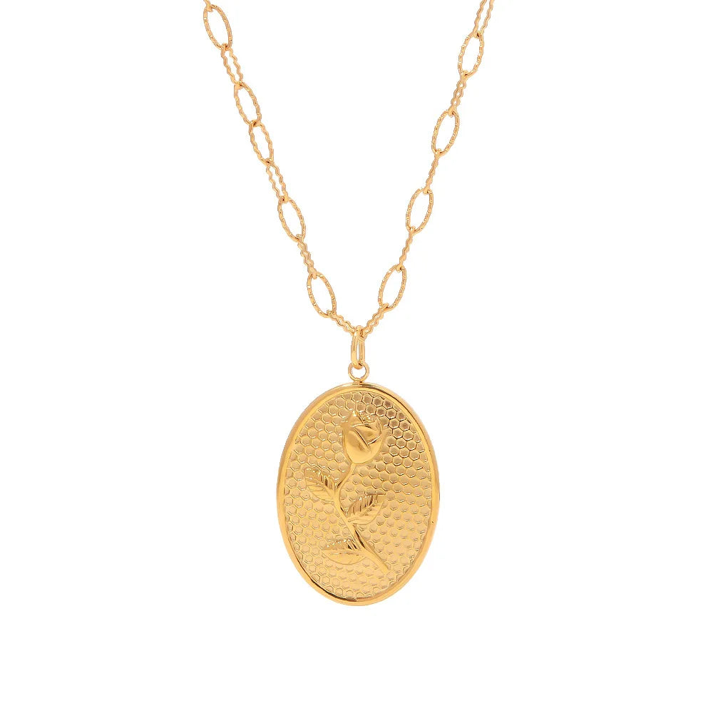 Romantic Rose Pendant Necklace for Lady PVD Gold Plated Stainless Steel Necklace Stocks Selling Fashionable Pendant Jewelry