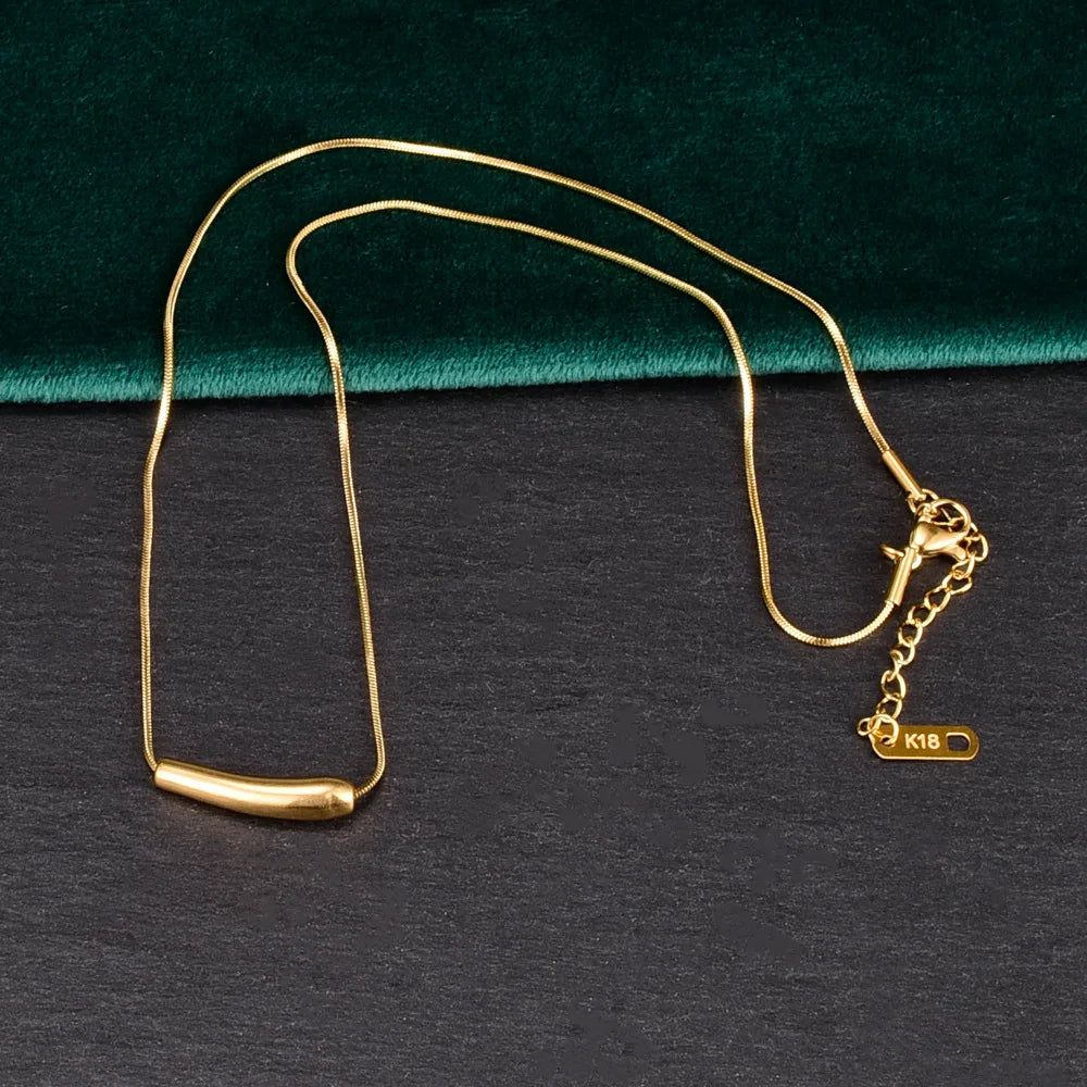 Female Simple Stainless Steel Long Necklace Ins Cold Wind Snake Bone Chain Wild Personality Gold Pendant Fashionable Necklaces