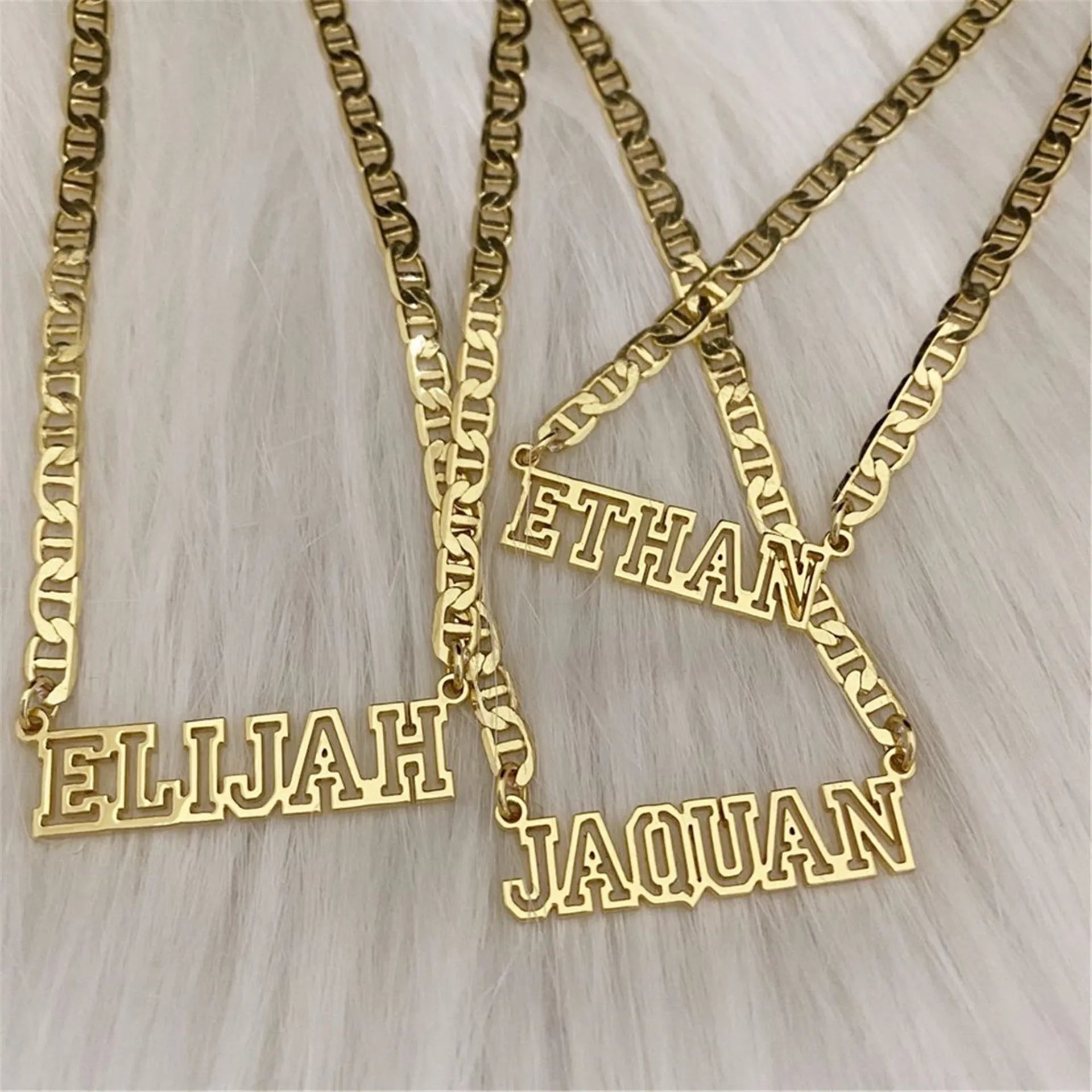Personalized Custom Hollow Cuban Chain Necklace Stainless Steel Gold Plated Letter Pendants Tarnish Free Jewelry