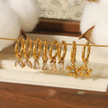 French Vintage Style Simple Hoop Earrings 18K Gold Stainless Steel Square Drop Zircon Earrings for Women
