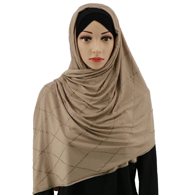 Hot Selling New Premium Jersey Hijab Scarf With Hot Stone Malaysia Long Scarves Muslim Hijab Shawl