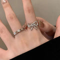 SC Jewelry New Trendy Silver Hollow Butterfly Ring Open Adjustable Irregular Bow Ring for Women Girls