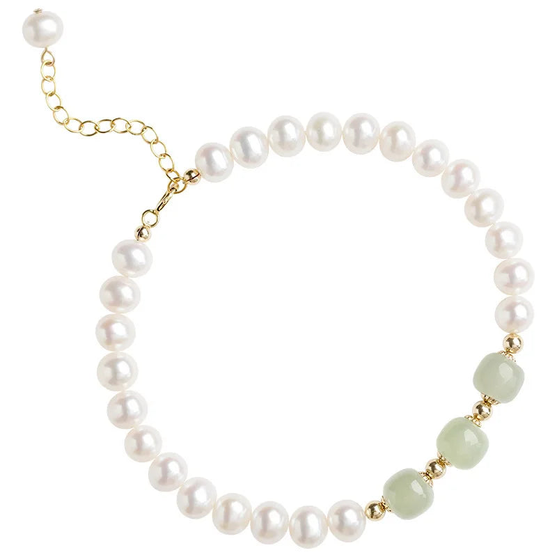 New Chinese Natural Freshwater Pearl Beaded Bracelet for Women Silver Plated Brass Handwoven Fashion Jade Retro
