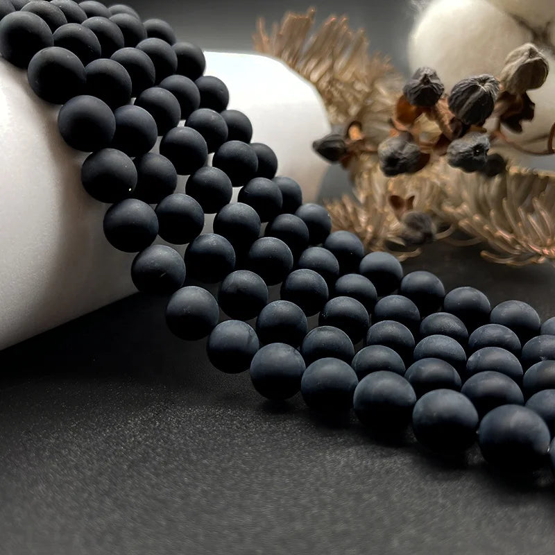 Wholesale Matte Frosted Black Onyx Agate Loose Gemstone Round Beads 8mm 10mm for Jewelry Making Necklace Bracelet