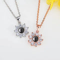 Collar Te Amo 100 Idiomas New Brass Sunflower I Love You in 100 Languages Necklace Dainty Womens Fashion Zircon Love Necklaces