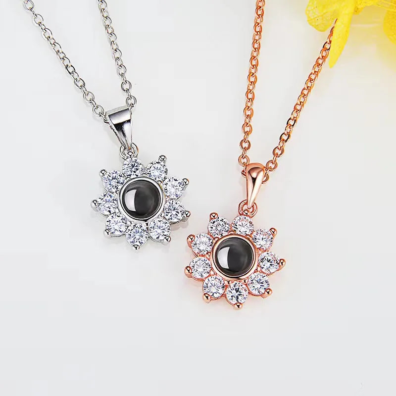 Collar Te Amo 100 Idiomas New Brass Sunflower I Love You in 100 Languages Necklace Dainty Womens Fashion Zircon Love Necklaces