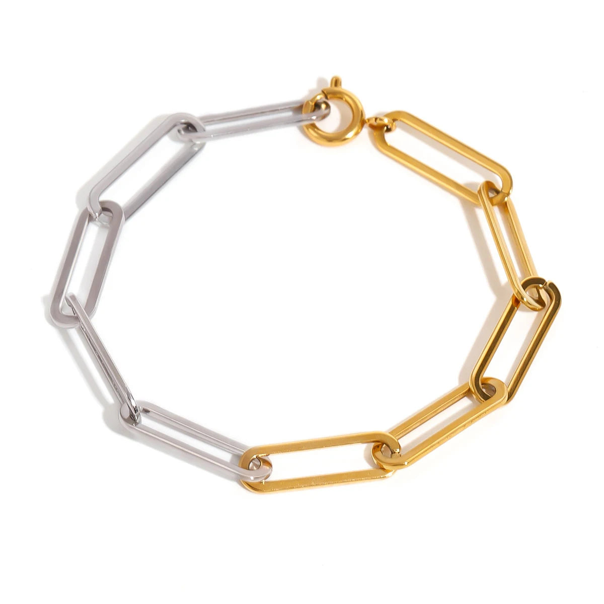 Hot Sale Cheap Stainless Steel Silver Gold Mixed Color Link Bracelet Jewelry  Paper Clip Design Simple Chain Bracelet for Women