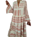 Fashion Geometric Print Dress Women Flare Sleeve V-neck Dress for Beach Vacation Casual Loose Ladies Ruffles Flared A-Line Dress