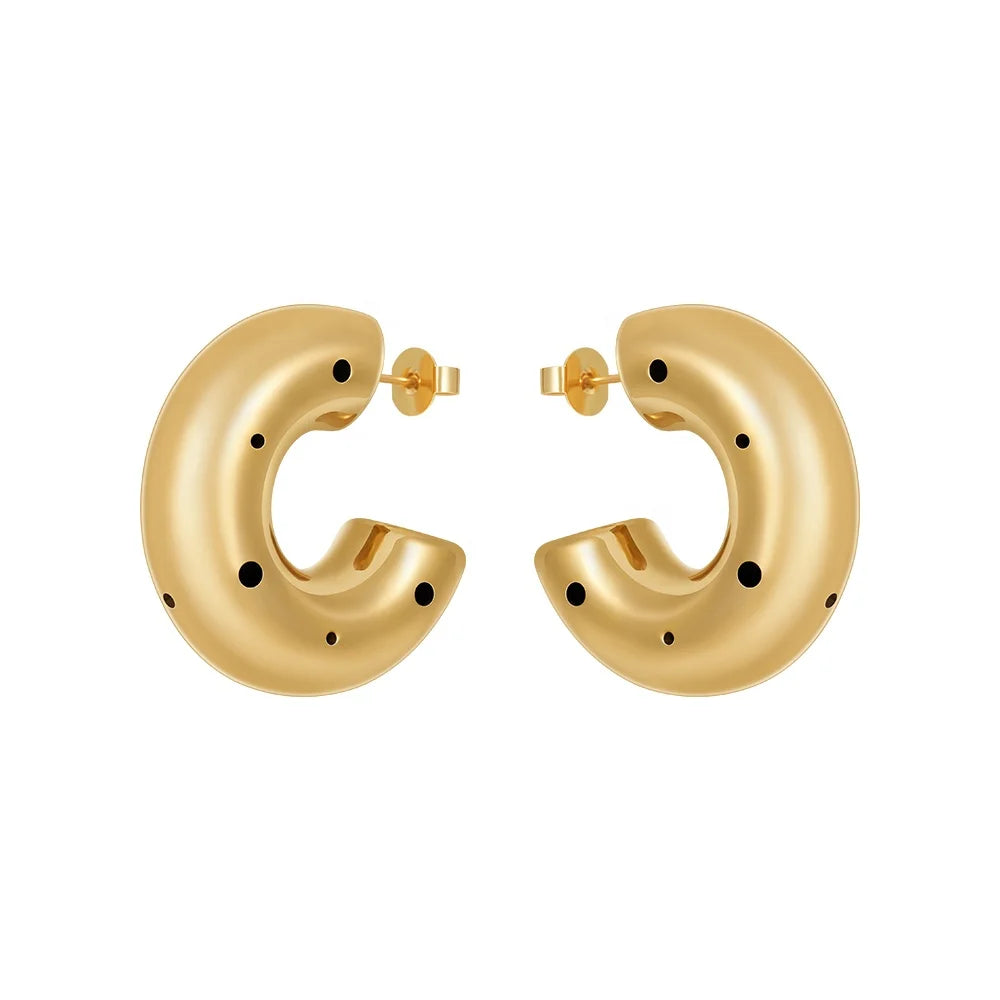 Latest 18K Gold Plated Stainless Steel Jewelry Hollow Cave Chunky Hoop Earrings Trendy for Women Accessories Earrings E239200