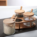 Nordic Borosilicate Glass Spice Jar Set Wood Rack Seasoning Spice Jar with Wooden Lid Kitchen Accessories