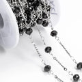 Wholesale Iced Out Bead Ball Chain Crystal Black Colored Glass Bead Stainless Steel Rosary Chain Jewelry Findings Components